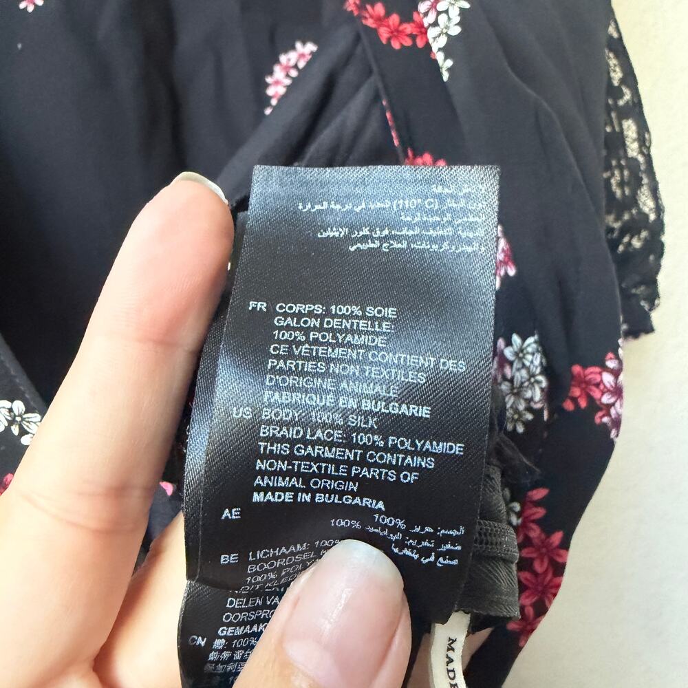 Sandro Paris Black Multicolor Heart Silk Midi Dress Size FR 38 - Picture 5 of 6